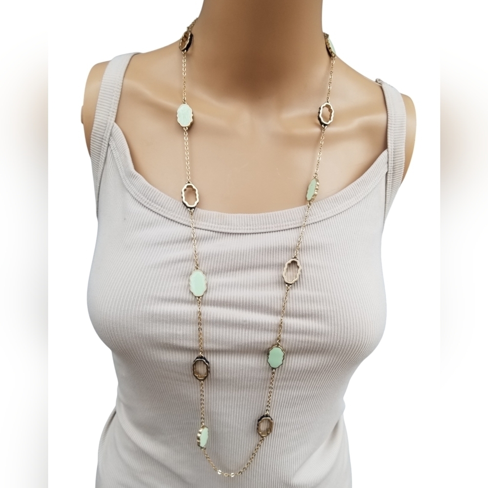 BELLA JACK GOLDTONE CHAIN WITH BLUE & MINT GREEN ACCENTS NECKLACE